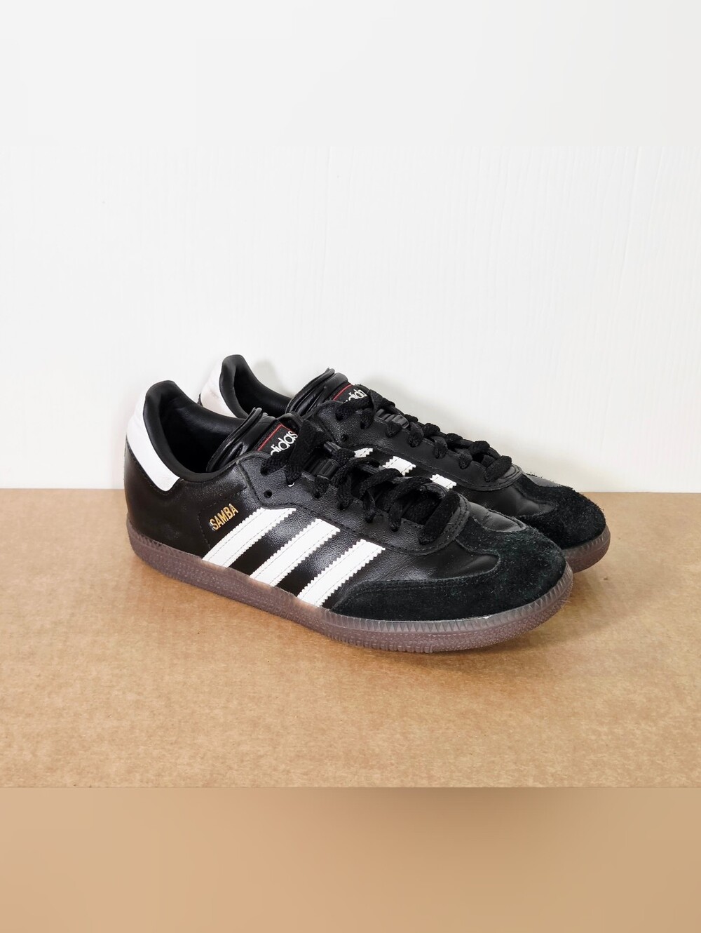 Kids Adidas Sambas Size 4 Shoes Black White Low Top Sneakers Soccer Futsal